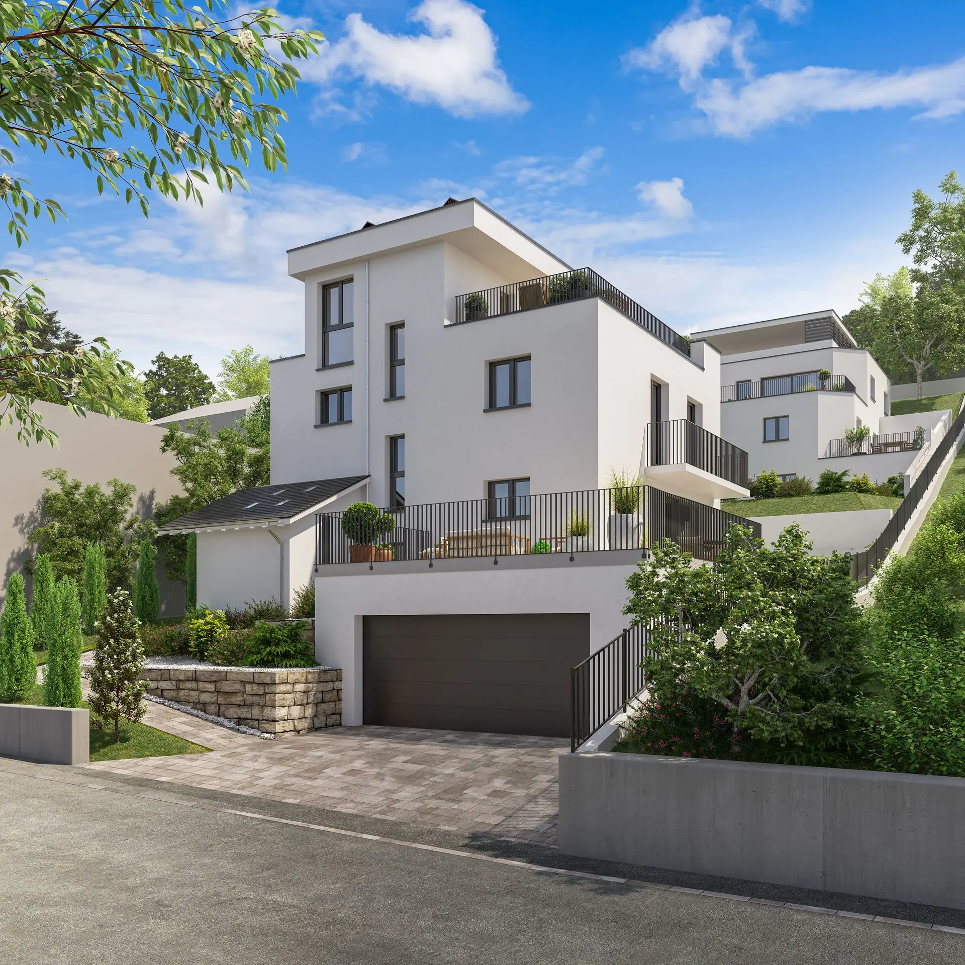 Aussenvisualisierung Wohnhäuser in Hanglage