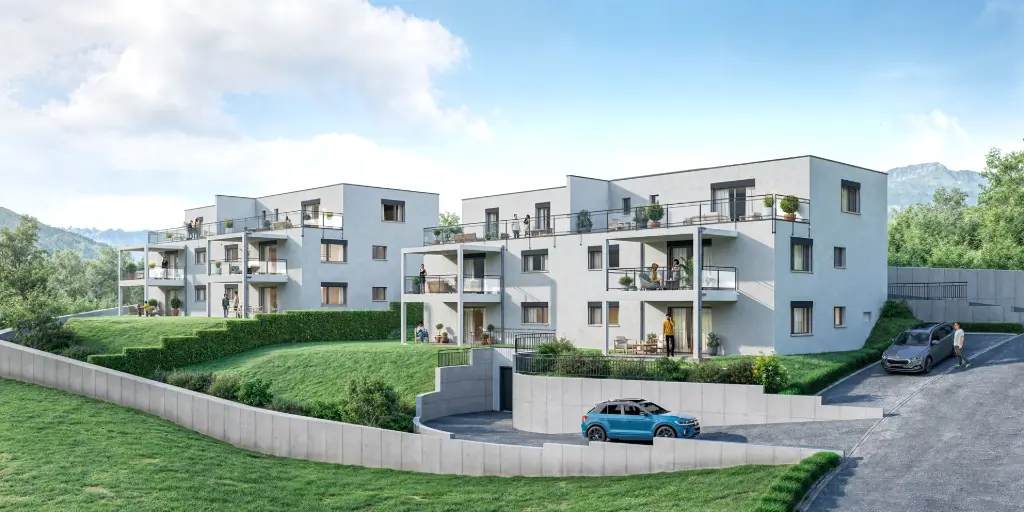 3D Visualisierung Mehrfamilienhäuser modern Schweiz