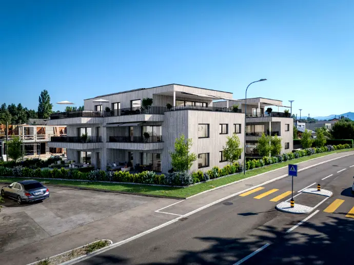 Aussenansicht eines modernen Mehrfamilienhauses