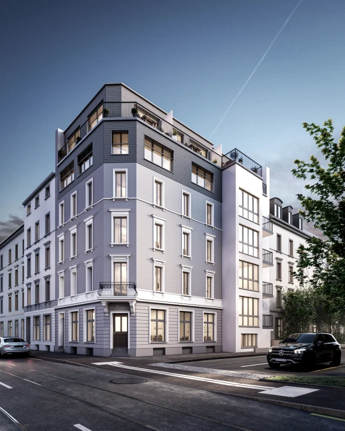 3D Visualisierung, Nachtvisualisierung Mehrfamilienhaus Projekt Schweiz