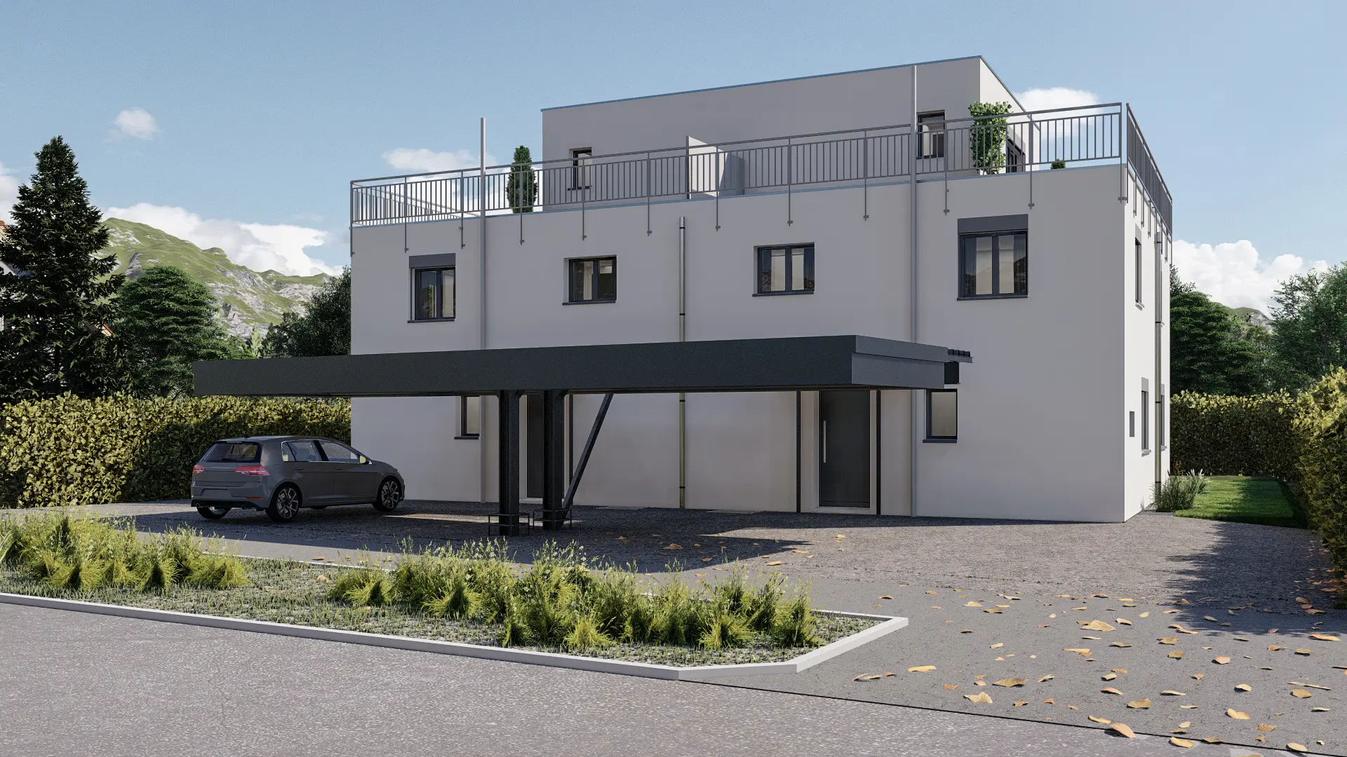 Visualisierung eines modernen Bauprojekts 