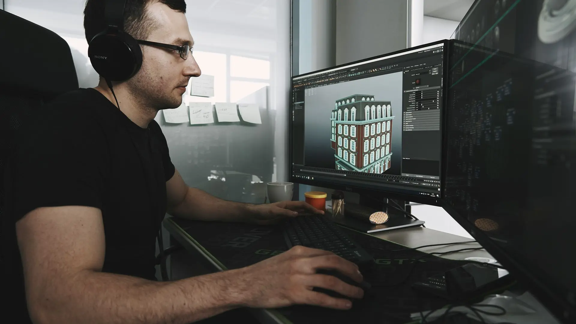 3D-Konzeption und Umsetzung Ihrer Visualisierung nach Wunsch 3D-Designer am Arbeitsplatz bei der Erstellung einer Visualisierung