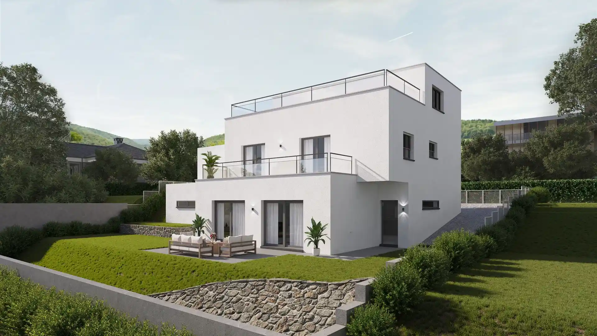 Freistehendes Wohnhaus mit Terrasse in Hanglage